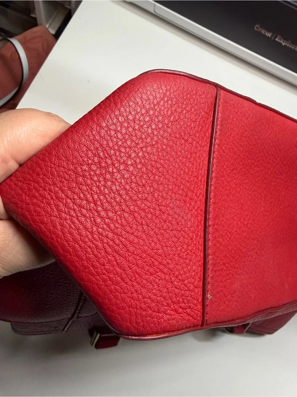 Tory Burch Red Pebbled Leather Satchel with Gold Hardware